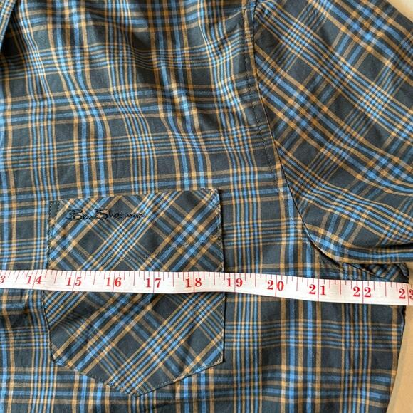 Ben Sherman Men's L Blue Plaid Long Sleeve Cotton Button Down Shirt - Picture 9 of 9